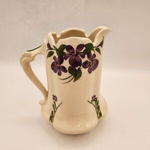 Clinchfield Artware Hand Painted Pitcher With Purple Floral Design Tennessee